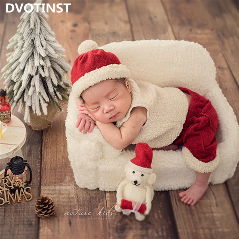 Dvotinst Реквизит за снимки на новородени, комплект коледно облекло, капор, жилетка, панталони, Дядо Коледа, подпори за студийни на снимките, подпори за фотосесия0