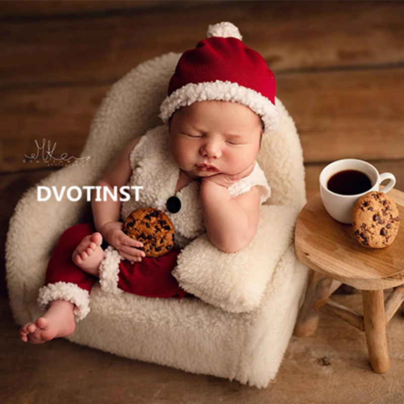 Dvotinst Реквизит за снимки на новородени, комплект коледно облекло, капор, жилетка, панталони, Дядо Коледа, подпори за студийни на снимките, подпори за фотосесия1