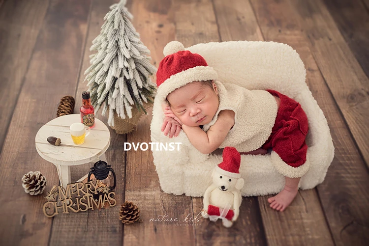 Dvotinst Реквизит за снимки на новородени, комплект коледно облекло, капор, жилетка, панталони, Дядо Коледа, подпори за студийни на снимките, подпори за фотосесия3
