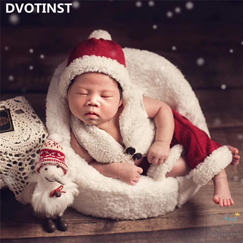 Dvotinst Реквизит за снимки на новородени, комплект коледно облекло, капор, жилетка, панталони, Дядо Коледа, подпори за студийни на снимките, подпори за фотосесия4