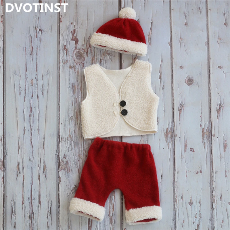 Dvotinst Реквизит за снимки на новородени, комплект коледно облекло, капор, жилетка, панталони, Дядо Коледа, подпори за студийни на снимките, подпори за фотосесия5