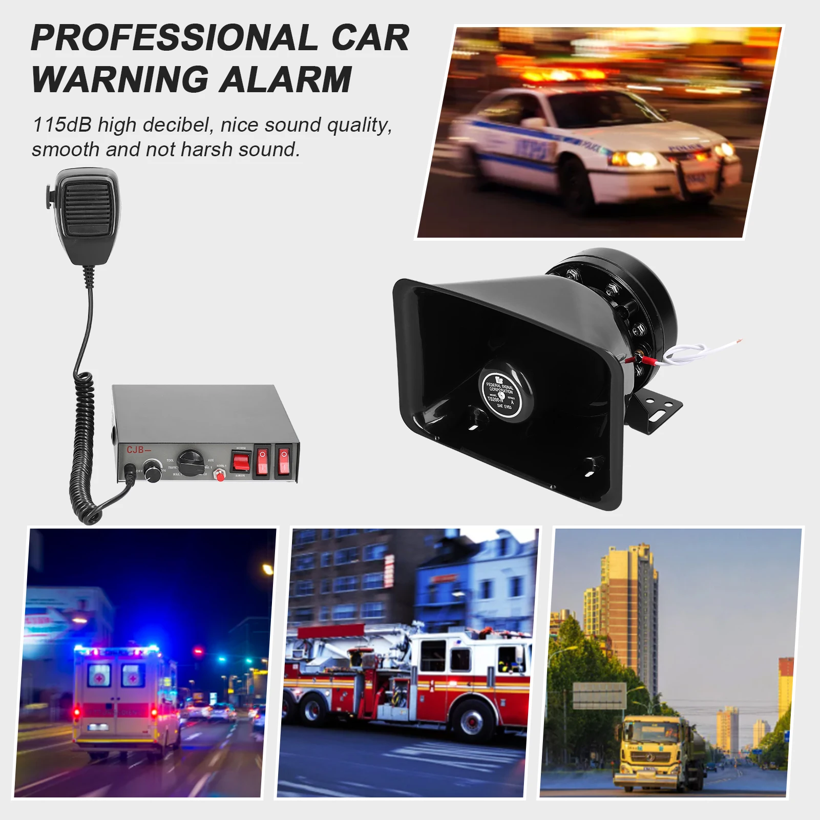 Автомобилна силна аларма с мощност 200 W, 9 тонове, професионален набор на аварийна сирена, електронна система високоговорители за автомобил, камион, инженеринг на превозното средство2