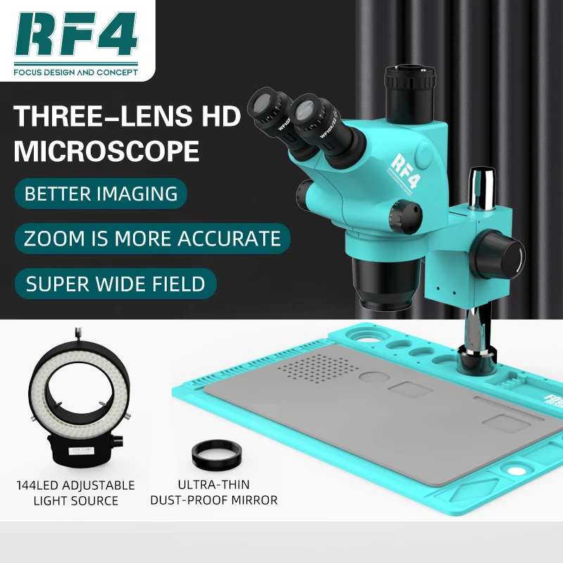 RF4 RF6565TVD2 Тринокулярный Стерео HD Микроскоп 6,5-65X Непрекъснато Увеличение на Изображението Бързо Ясно 144 Led Околовръстен Лампа Ремонт Телефон1