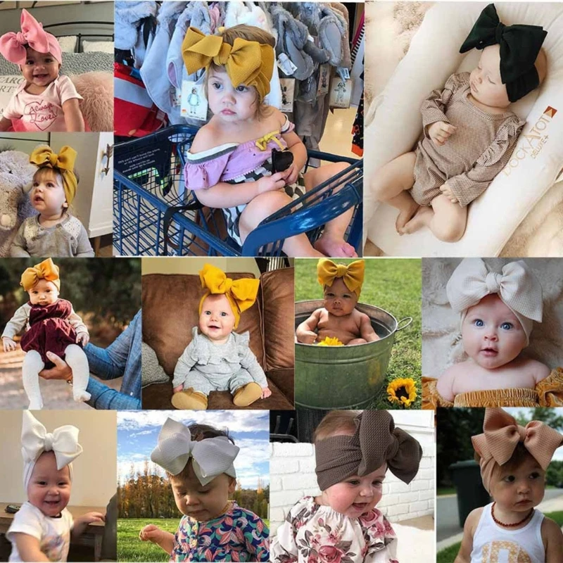 Превръзка на главата с лък, шапки за момиченца, аксесоари за деца, неутрални по отношение на пола лента за коса, еластична превръзка на главата с възел за новородени3