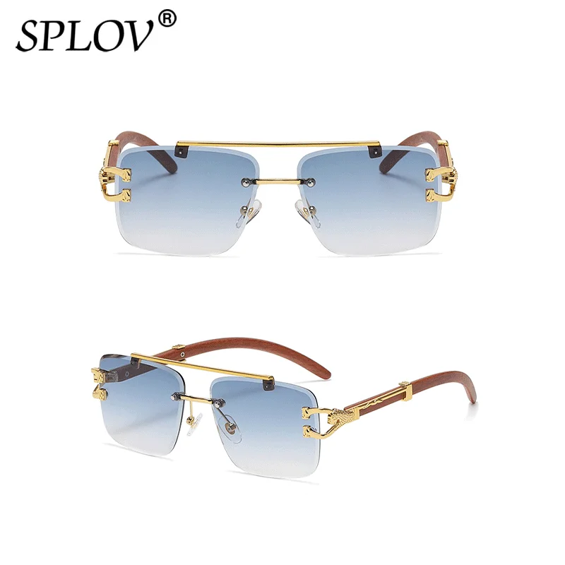 Ретро дървени квадратни слънчеви очила, дамски луксозни мъжки слънчеви очила, фирмен дизайн, златни леопардовые очила с двойна греда, декоративни очила с UV4001