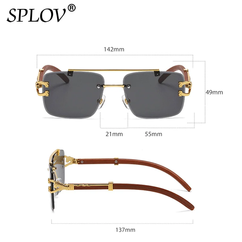Ретро дървени квадратни слънчеви очила, дамски луксозни мъжки слънчеви очила, фирмен дизайн, златни леопардовые очила с двойна греда, декоративни очила с UV4002