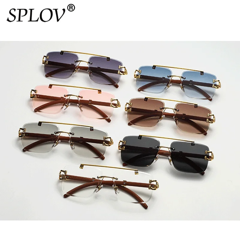 Ретро дървени квадратни слънчеви очила, дамски луксозни мъжки слънчеви очила, фирмен дизайн, златни леопардовые очила с двойна греда, декоративни очила с UV4005