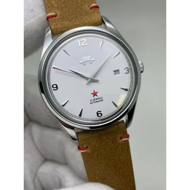 Часовници Beijing Ретро изчистен циферблат син сапфир Модерен бизнес Баухаус Red Star 21Jewels Автоматични механични часовници за мъже1