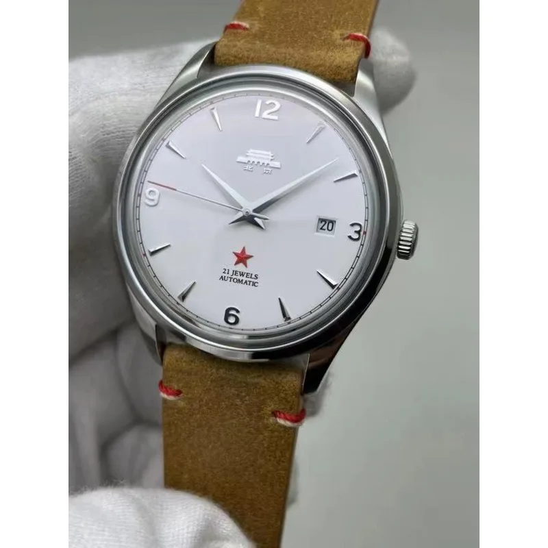 Часовници Beijing Ретро изчистен циферблат син сапфир Модерен бизнес Баухаус Red Star 21Jewels Автоматични механични часовници за мъже2