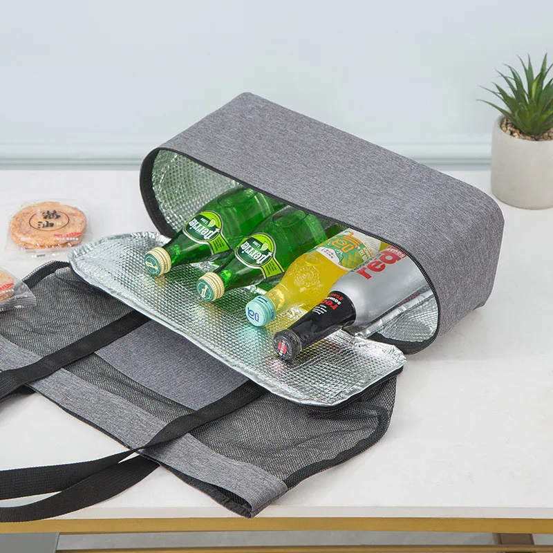 2 в 1, двуслойни чанти за пикник на открито, на женската чанта-тоут с мрежа с голям капацитет, топлоизолация, хладилник за съхранение на bento, чанта-тоут3
