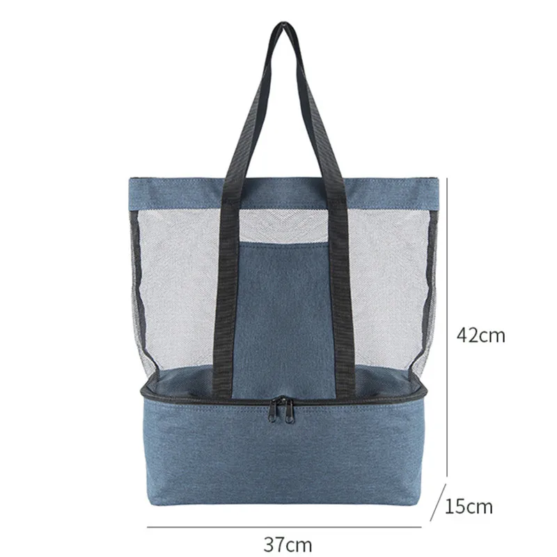 2 в 1, двуслойни чанти за пикник на открито, на женската чанта-тоут с мрежа с голям капацитет, топлоизолация, хладилник за съхранение на bento, чанта-тоут5