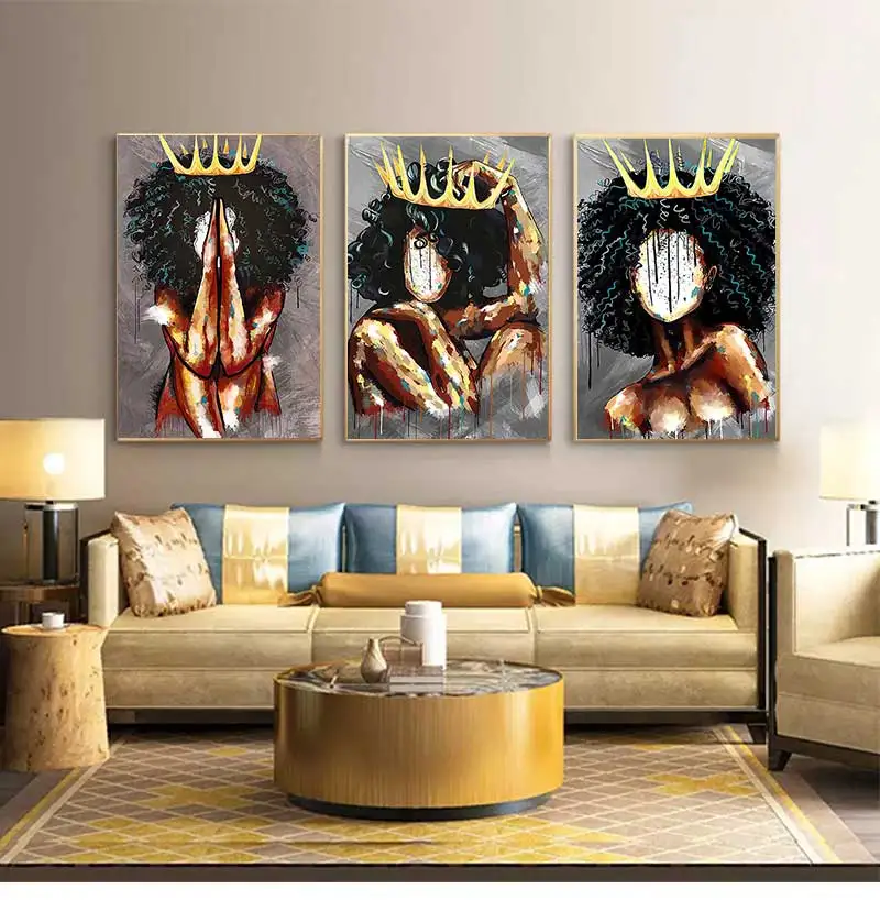 Абстрактна черно момиче, кралицата на ангелите, живопис върху платно, модерни скандинавските женски стенни художествени плакати и щампи за домашен интериор дневна0