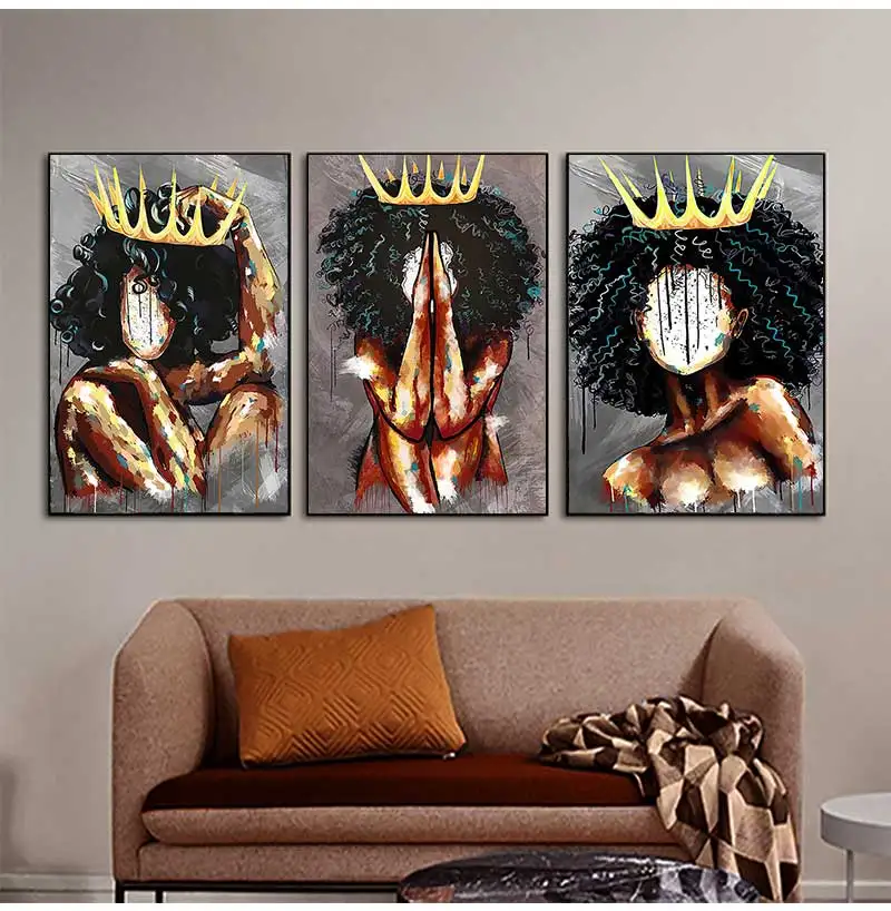 Абстрактна черно момиче, кралицата на ангелите, живопис върху платно, модерни скандинавските женски стенни художествени плакати и щампи за домашен интериор дневна1