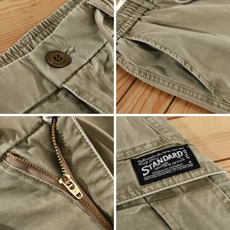 Японски памук случайни гащеризон, мъжки свободни панталони в голям размер, с няколко джобове, тенденция 100, прави панталони с завязками, дълги панталони4