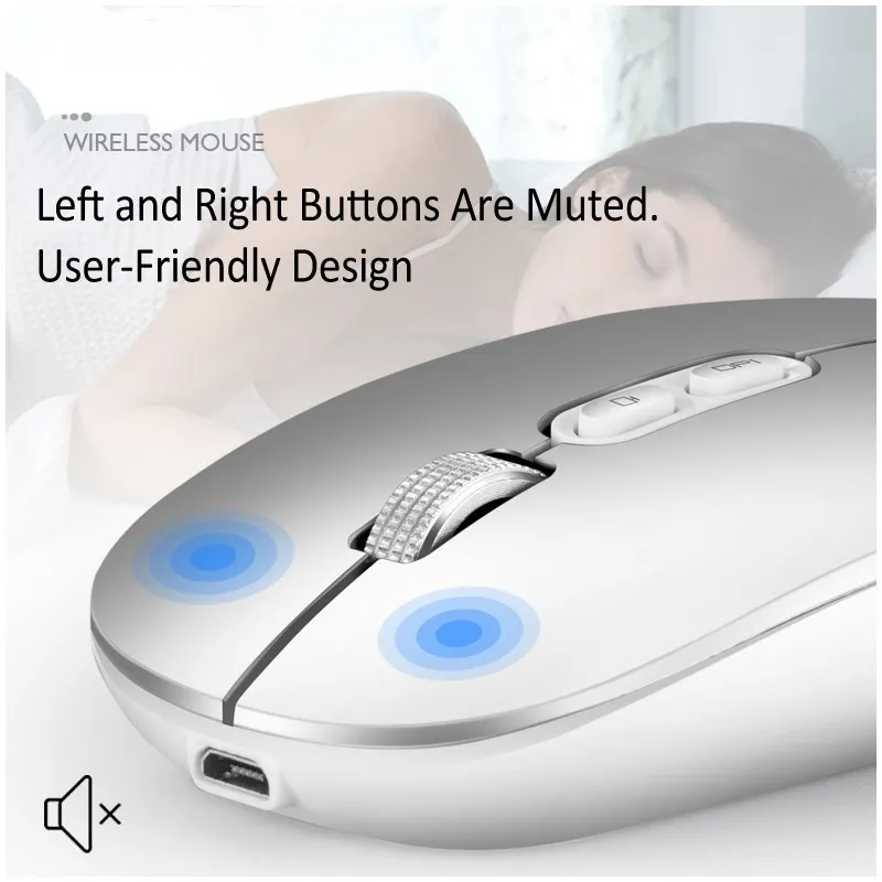 Акумулаторна безжична мишка с Ергономична преносима тиха компютърна мишка 2.4 G за лаптоп Android, Windows, Mac Безплатна доставка Препоръчваме1