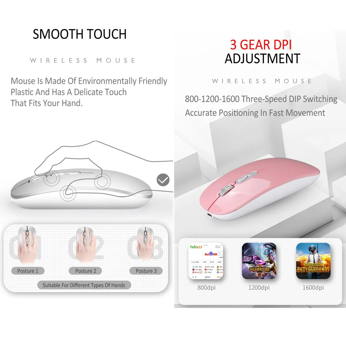 Акумулаторна безжична мишка с Ергономична преносима тиха компютърна мишка 2.4 G за лаптоп Android, Windows, Mac Безплатна доставка Препоръчваме4