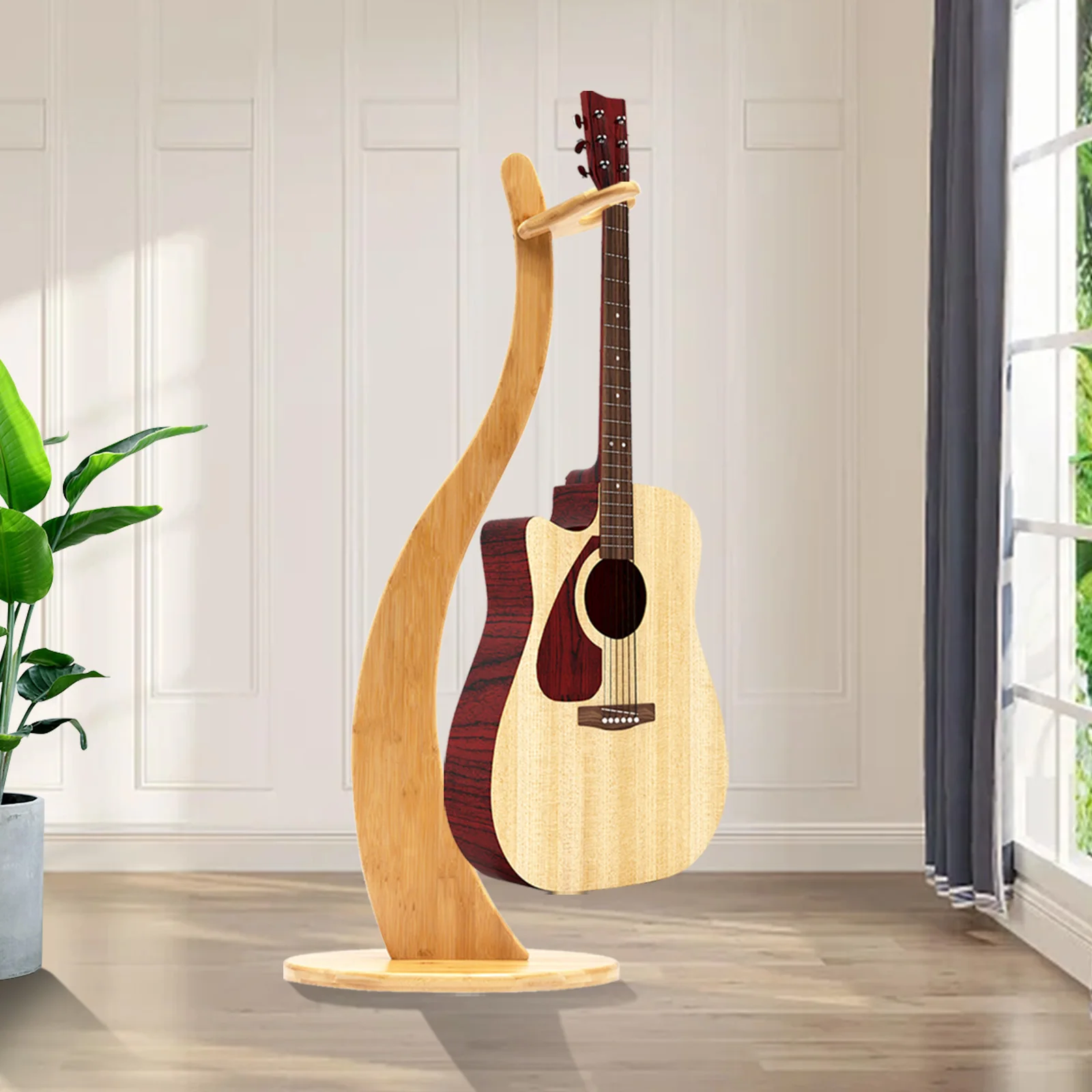 Стойка за китара, - е Изработен от бамбук - За акустична, електрическа, класическа китара, ukulele и banjo - Нескользящие подплата на дъното за стабилност0