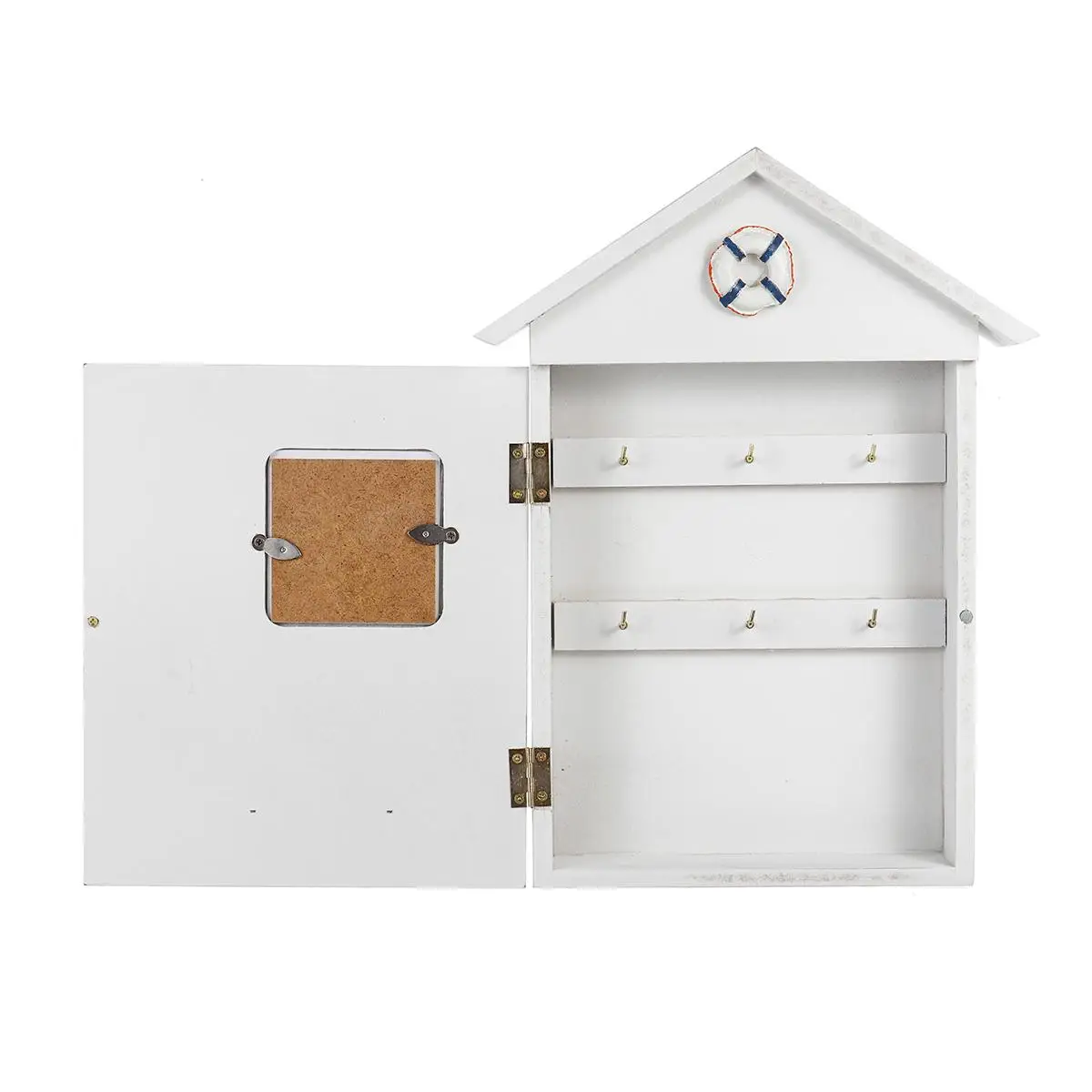 Дървена кутия за ключове във формата на къща, в средиземноморски стил, органайзер за дома, монтиран на стената 18x5x30 см, за съхранение и организация на дома3