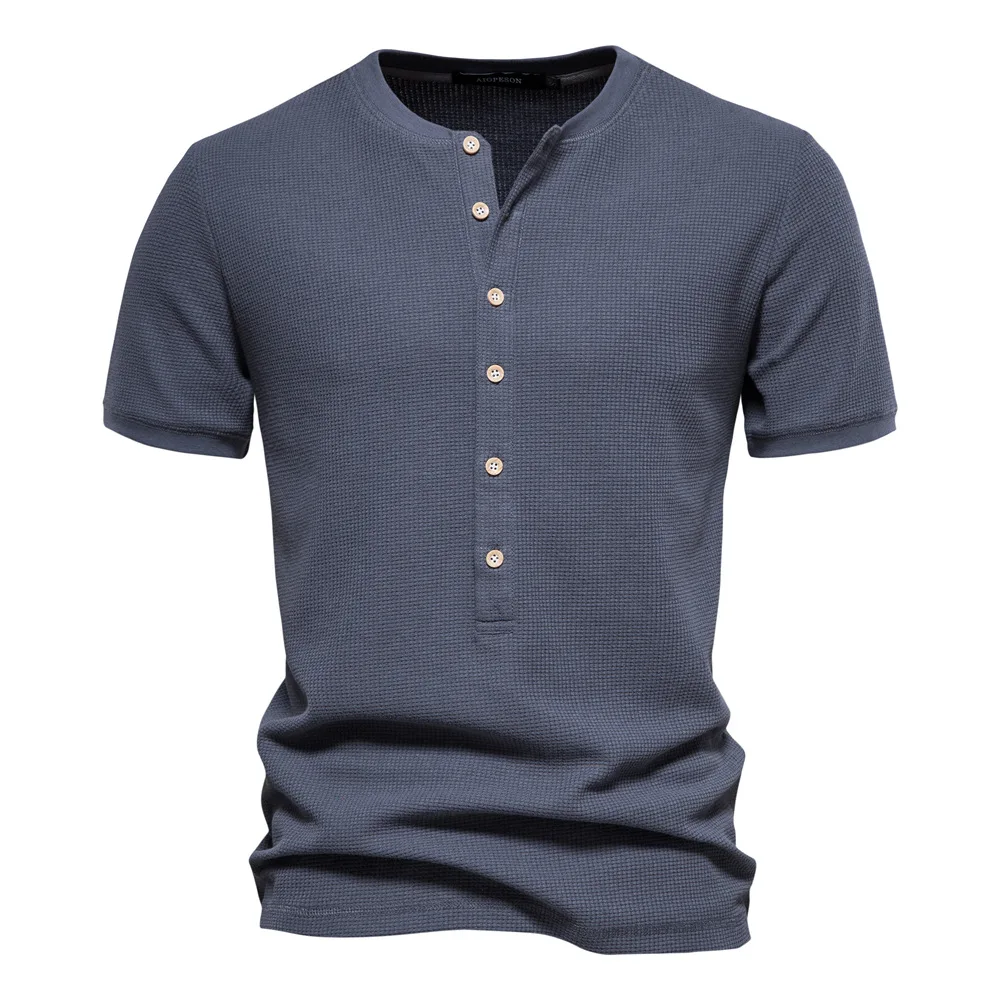 Висококачествена мъжка тениска, трикотажная тениска с къс ръкав и кръгло деколте, мъжки однотонная европейската вафельная тениска0