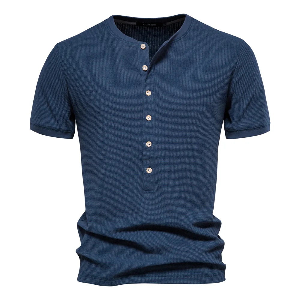 Висококачествена мъжка тениска, трикотажная тениска с къс ръкав и кръгло деколте, мъжки однотонная европейската вафельная тениска1