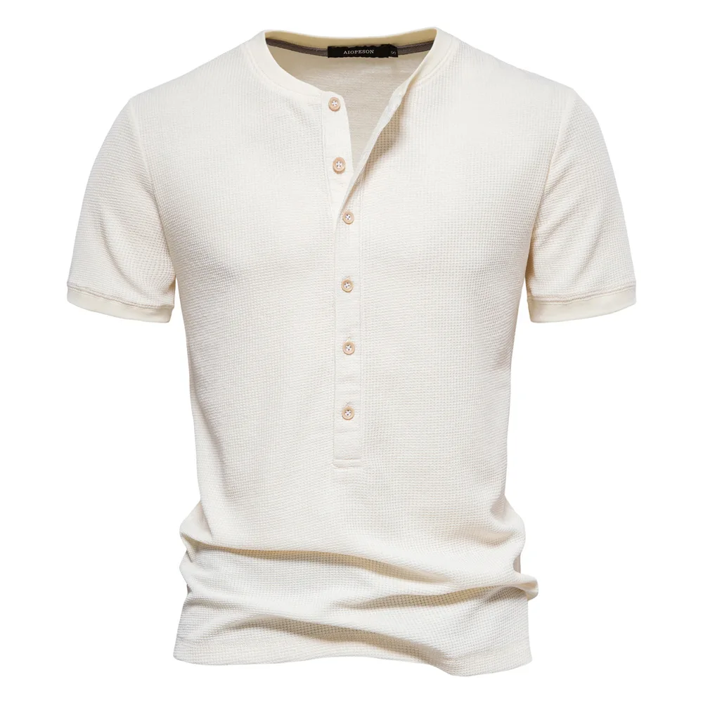 Висококачествена мъжка тениска, трикотажная тениска с къс ръкав и кръгло деколте, мъжки однотонная европейската вафельная тениска2