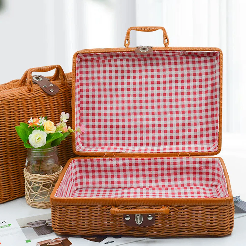 Кошница за съхранение на къщи, реколта плетени кошници за пикник, ретро стил5