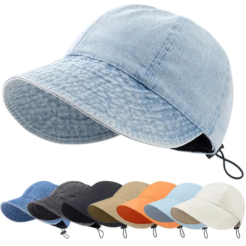Дамски реколта модерна бейзболна шапка лятна деним рибарска шапка с завязками, регулируеми за улицата, козирка, солнцезащитная шапка5