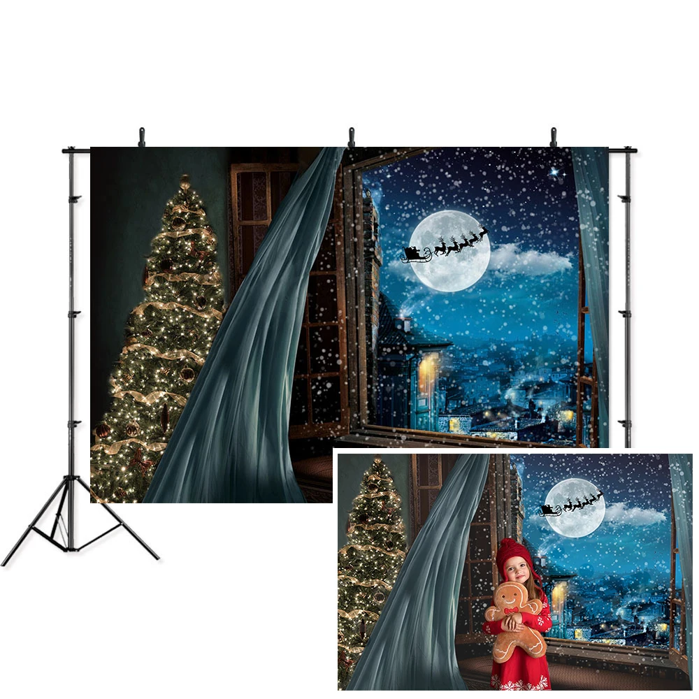 Снимки на Профила на Перваза на прозореца Неясен-Синя Звездна нощ Снежинка Снимка Фон Коледен Фон за фото студио0