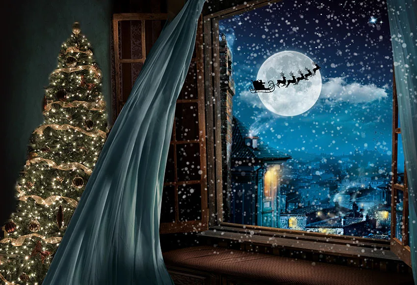 Снимки на Профила на Перваза на прозореца Неясен-Синя Звездна нощ Снежинка Снимка Фон Коледен Фон за фото студио5