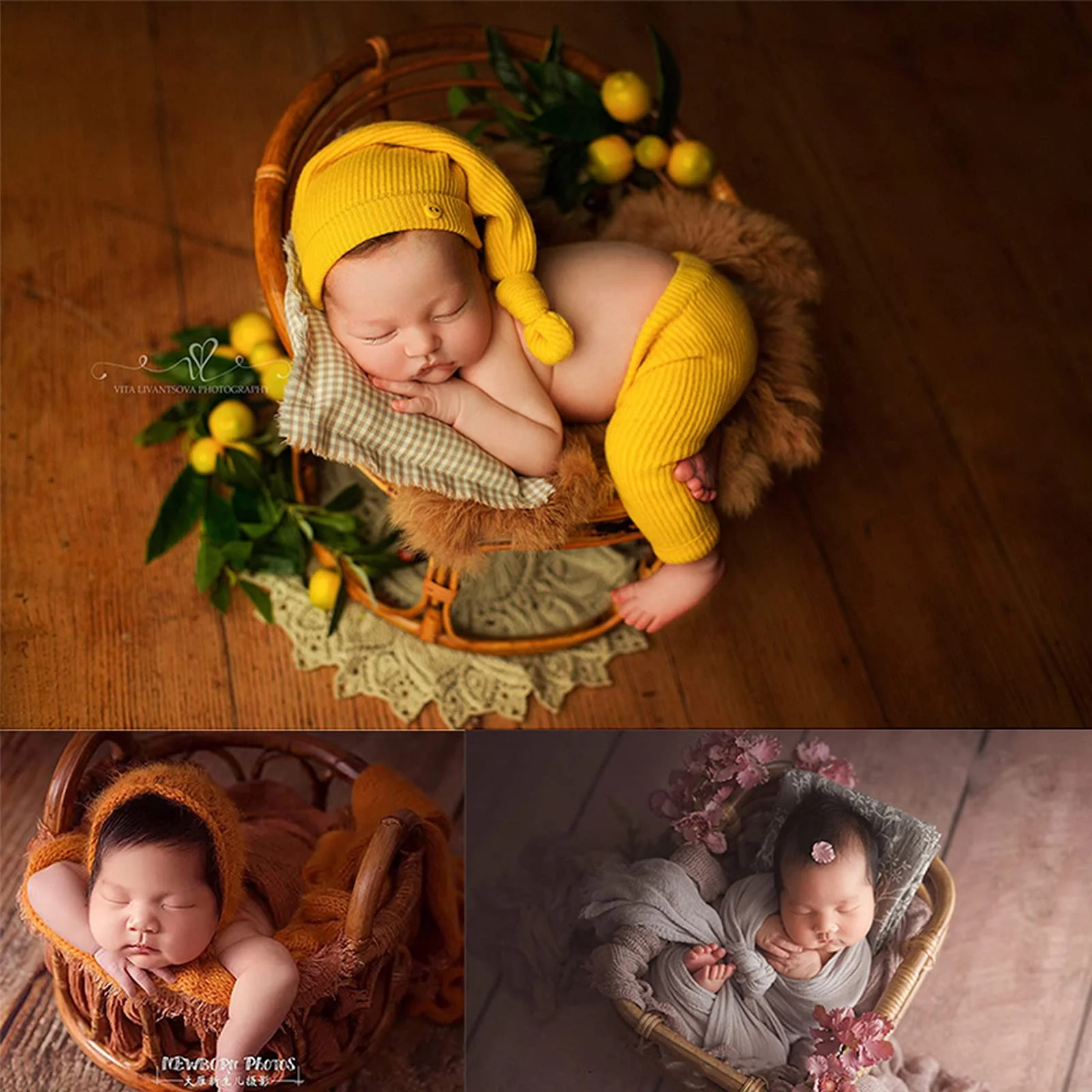 Реквизит за снимки на новородени, ретро-сплетен стол от ръчно изработени количка, креватче, подпори за фотосесия на новородено, аксесоари за фото студио3