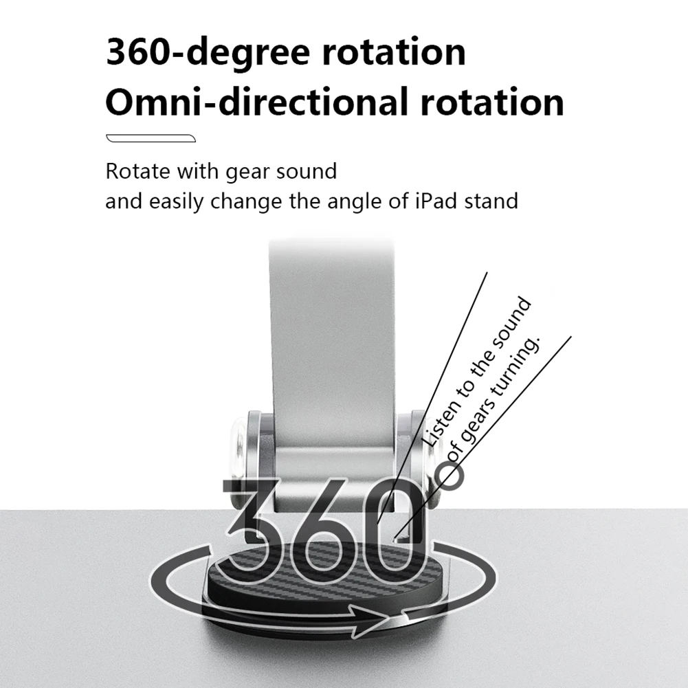 Сгъваема стойка за таблет от алуминиева сплав на 360 градуса, стойка за iPad, височина влакчета, настолен органайзер за таблети / мобилни телефони4