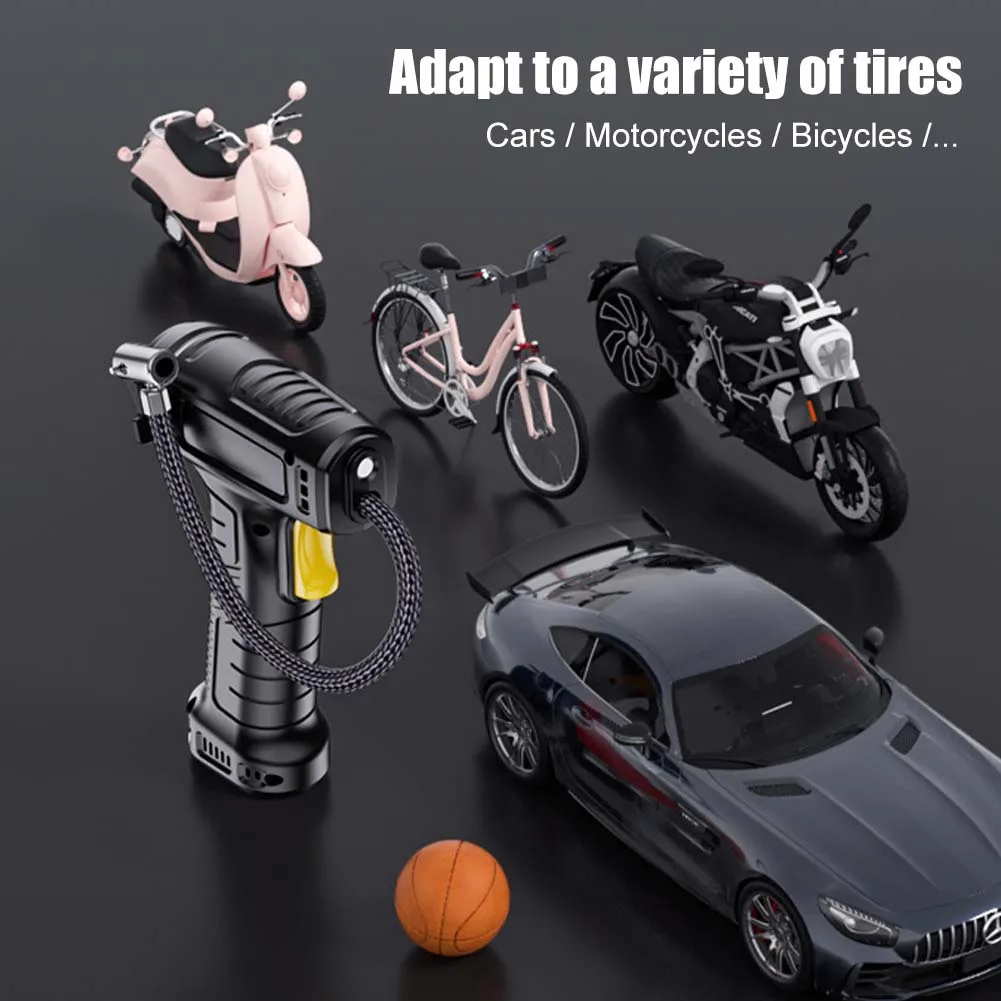 Автомобилна помпа за помпане на гуми с мощност 120 W, безжичен/кабелен преносим автомобилен въздушен компресор, електрически надуваеми помпа с led за автомобили, мотоциклети, велосипеди2