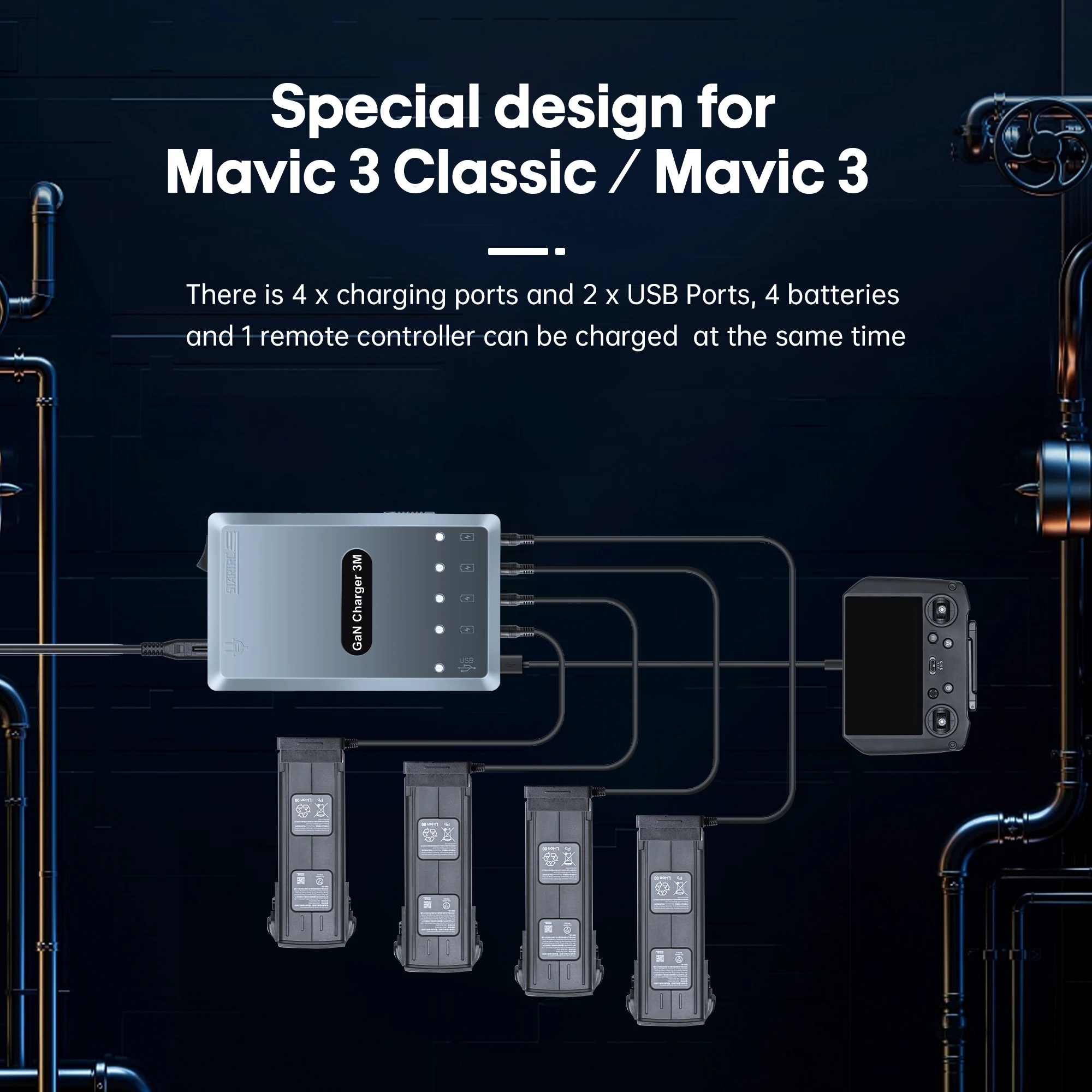 За DJI Mavic 3 Classic/Mavic 3 120 W бързо зареждане на галиев нитрид един тегли четири джобно интелигентно зарядно устройство1