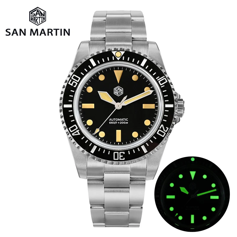 Мъжки часовник San Martin, сапфирен кристал, луксозни класически часовници YN55, механизъм за самостоятелно ликвидация, светещи 200 м, ограничена серия, часовник за гмуркане0