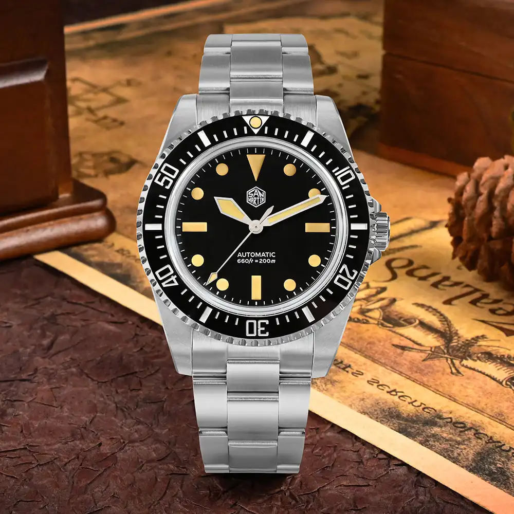 Мъжки часовник San Martin, сапфирен кристал, луксозни класически часовници YN55, механизъм за самостоятелно ликвидация, светещи 200 м, ограничена серия, часовник за гмуркане4