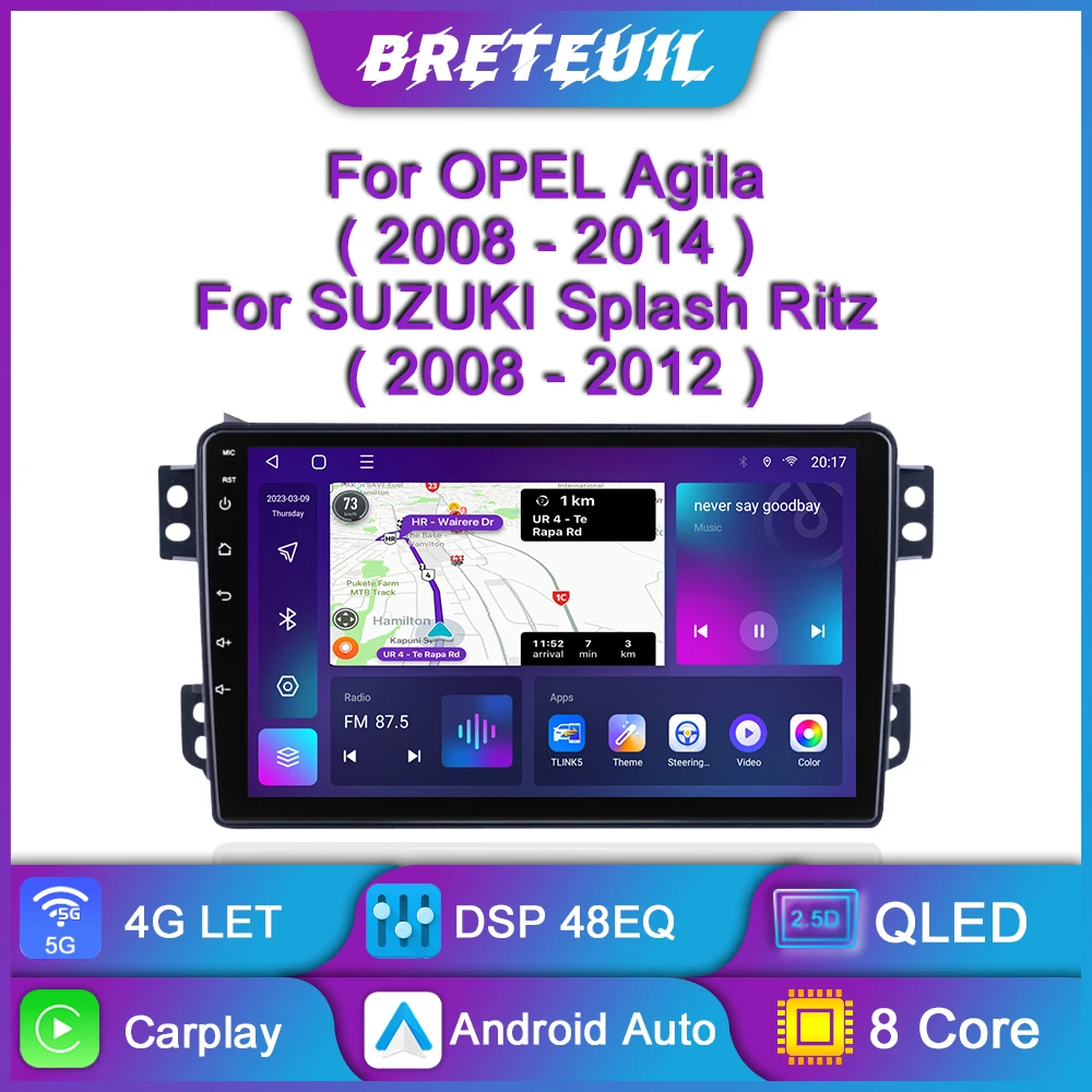 Автомагнитола Android за OPEL Agila, SUZUKI Splash the Ritz 2008-2014, мултимедиен плейър, GPS навигация, Carplay, сензорен екран, авто стерео0