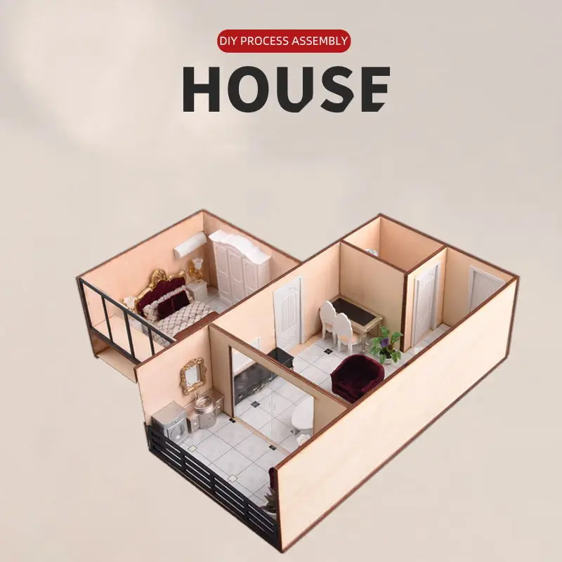 1:30 Миниатюрен модулен модулен къща, архитектурен модел жилищен комплекс, дървен конструктор, комплекти за сглобяване на модели със собствените си ръце2