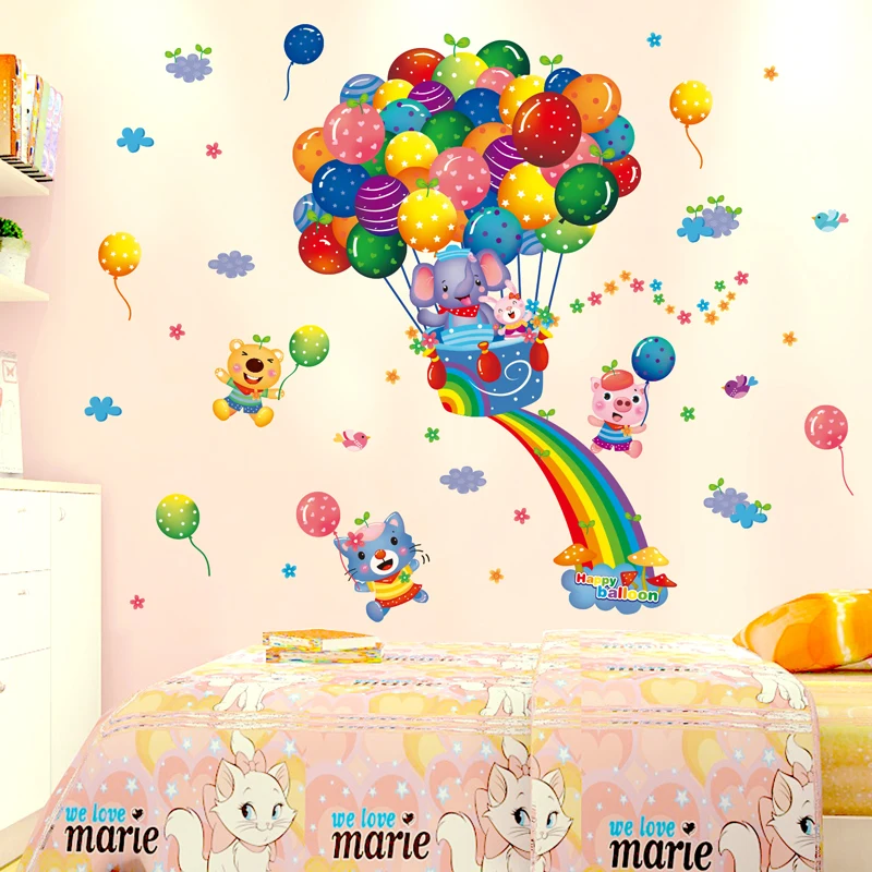 Креативни цветни балони, стикери за стена, направи си сам, стикери за стена с мультяшными животни за детски стаи, детска стая, декорация на дома3