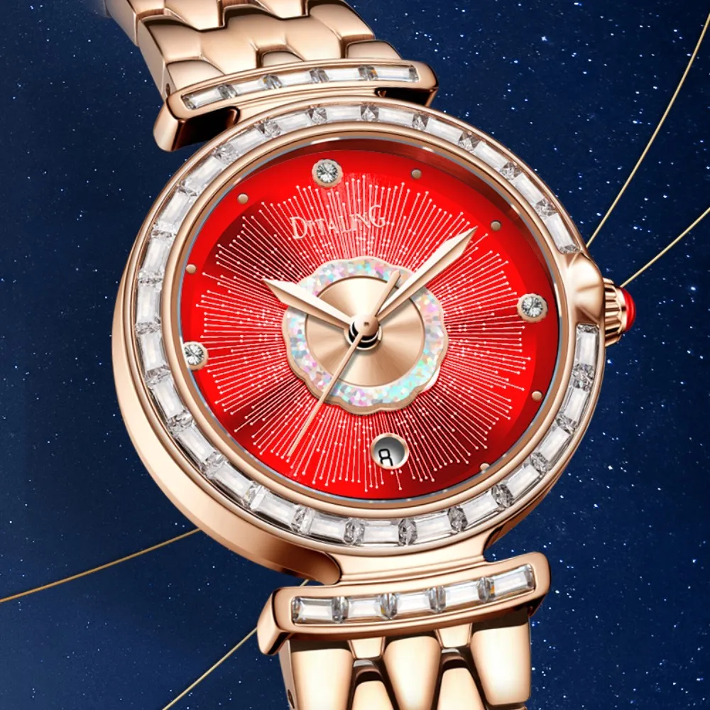 Дамски часовници DITALING, механични часовници с искрящи диаманти, ръчни часовници, дамски класически часовник с календар reloj mujer 11230