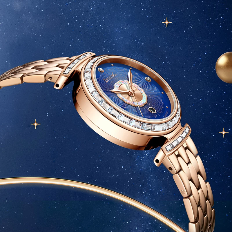 Дамски часовници DITALING, механични часовници с искрящи диаманти, ръчни часовници, дамски класически часовник с календар reloj mujer 11232