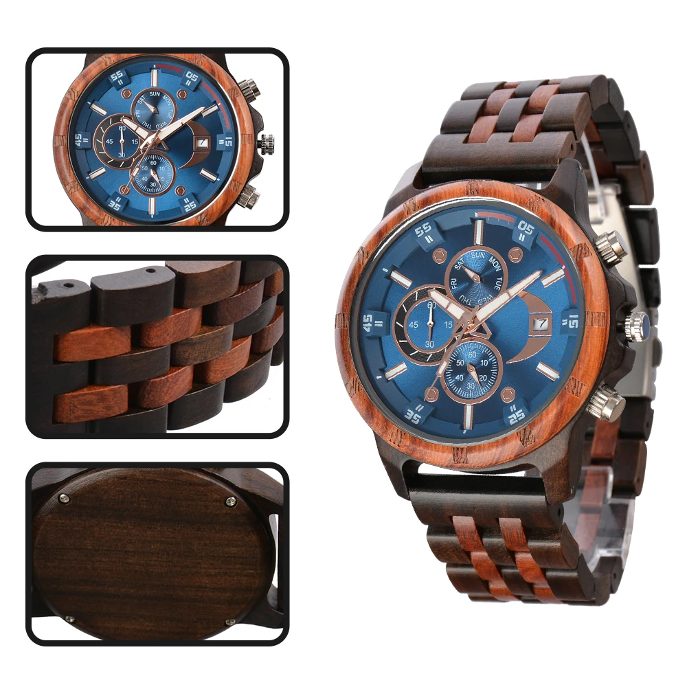 Дървени часовници, Богат на функции, подарък за годишнина от седмицата Montre En Bois Homme, текст на поръчка, Ръчен часовник от палисандрово дърво за мъже, дървени часовници4