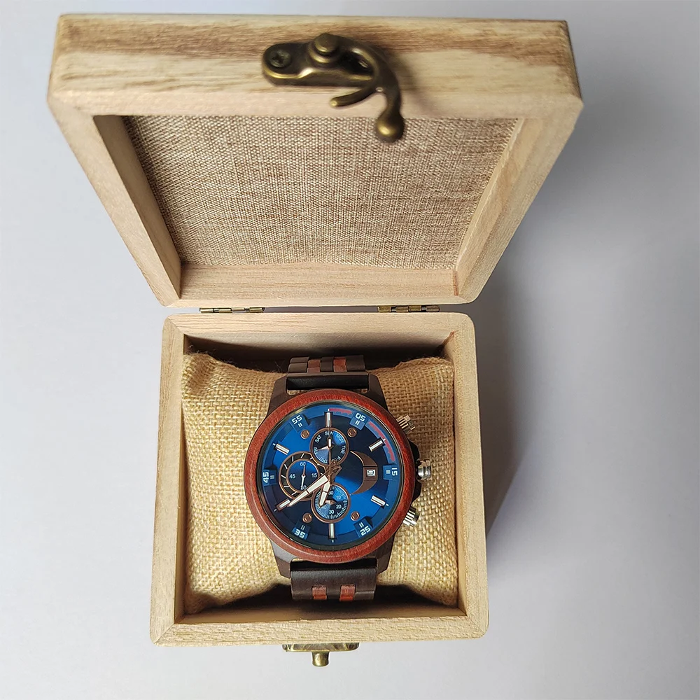 Дървени часовници, Богат на функции, подарък за годишнина от седмицата Montre En Bois Homme, текст на поръчка, Ръчен часовник от палисандрово дърво за мъже, дървени часовници5