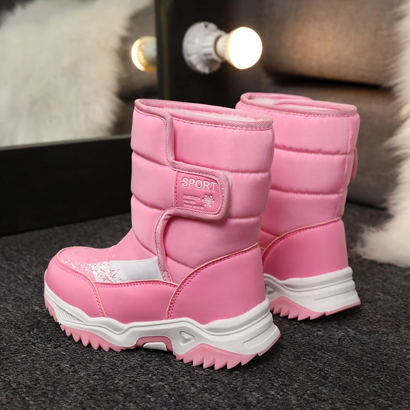 Зимни детски обувки от плюшени водоустойчива материя, нескользящая обувки за момчета и момичета, зимни ботуши гумени подметки, топли улични обувки1