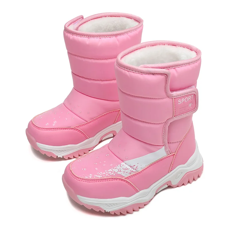 Зимни детски обувки от плюшени водоустойчива материя, нескользящая обувки за момчета и момичета, зимни ботуши гумени подметки, топли улични обувки3
