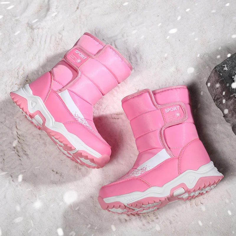 Зимни детски обувки от плюшени водоустойчива материя, нескользящая обувки за момчета и момичета, зимни ботуши гумени подметки, топли улични обувки5