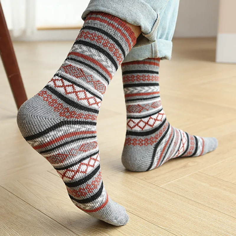 5 Чифта Чорапи от изкуствена домакинството е заек овча вълна за мъже - Двуслойни Памучни Чорапи до средата на Прасците в Етнически Стил, в Стил Ретро - Нови Зимни Дебели Топли1