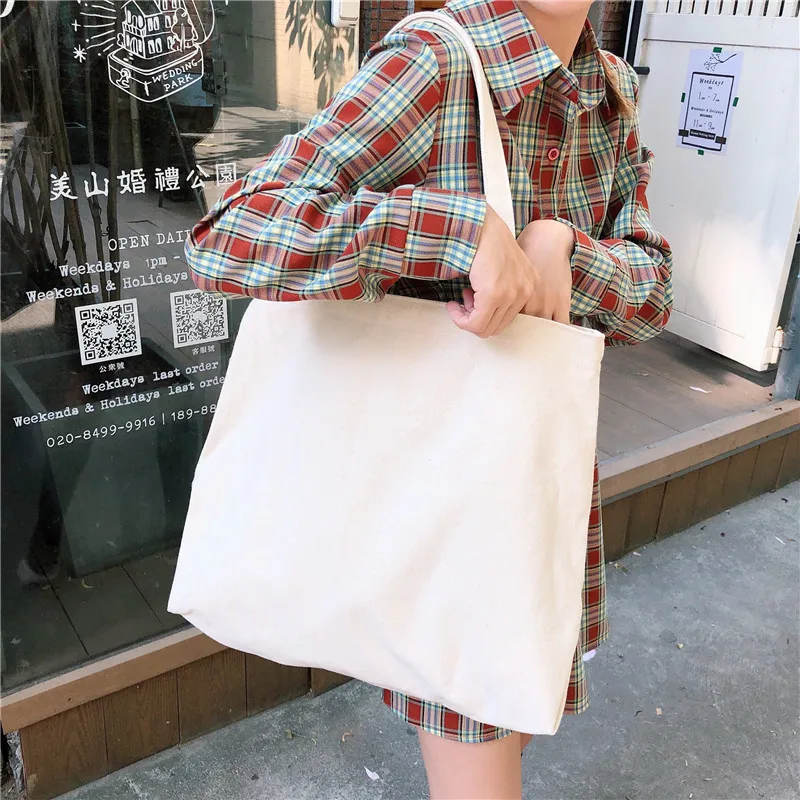Дамски холщовая чанта ins, по-голямата голям чанта на рамото с мързеливи вятър, празна множество холщовая пазарска чанта от естествен памук с дръжки3