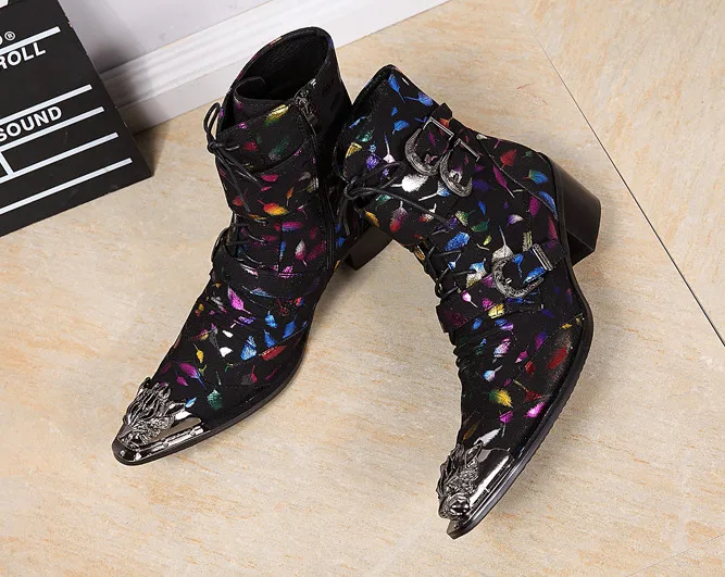 разноцветни мъжки модел обувки с висок берцем в английски стил, с остри пръсти, летни модела обувки със страничен цип, шнур и нитове, дишащи модела обувки0