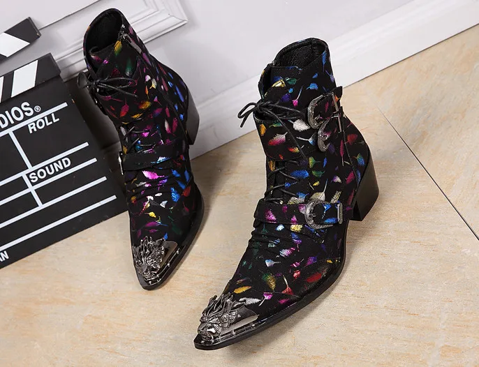 разноцветни мъжки модел обувки с висок берцем в английски стил, с остри пръсти, летни модела обувки със страничен цип, шнур и нитове, дишащи модела обувки1