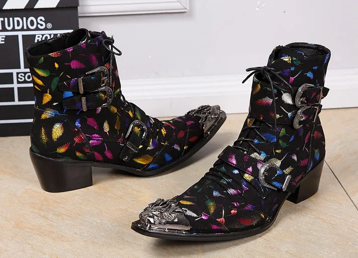разноцветни мъжки модел обувки с висок берцем в английски стил, с остри пръсти, летни модела обувки със страничен цип, шнур и нитове, дишащи модела обувки3